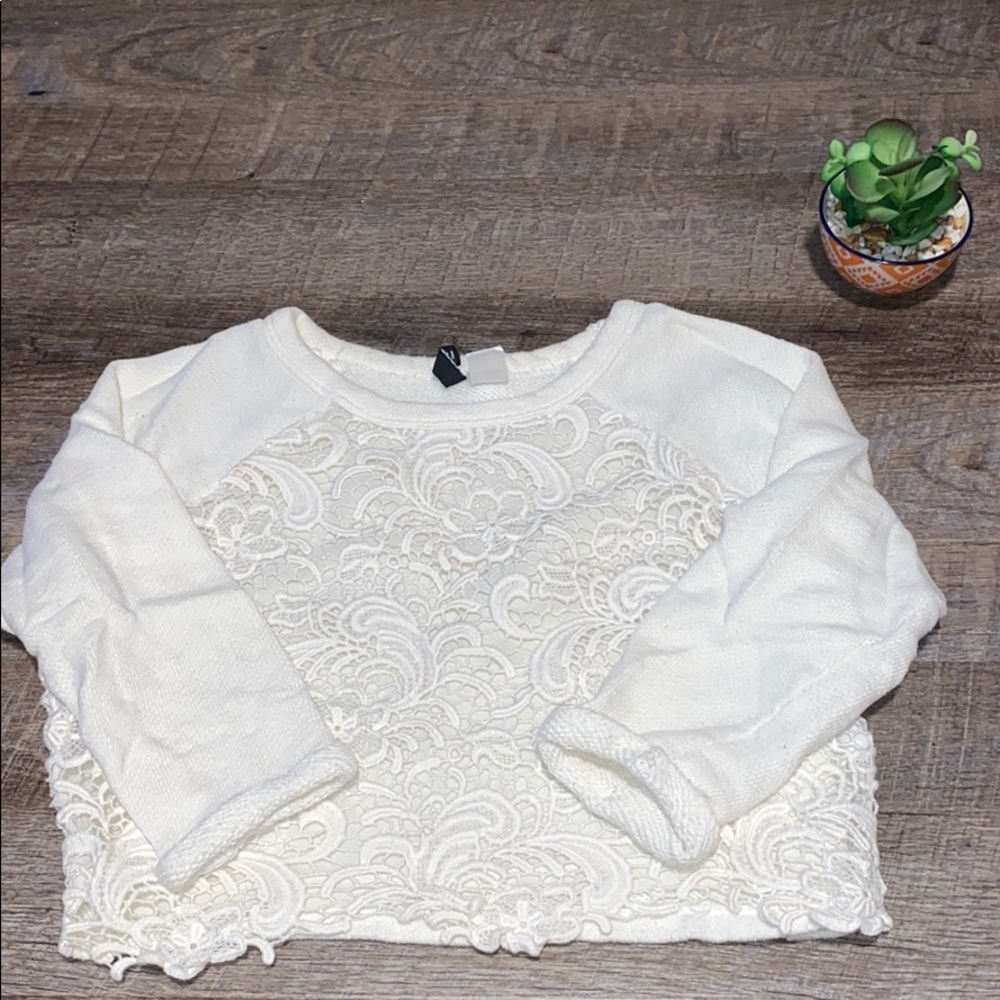 Lace Off White Crop Sweater